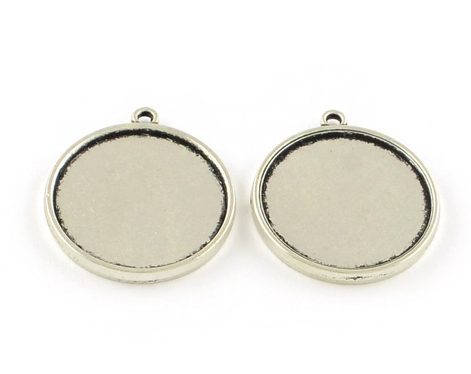 25mm Double-sided Cabochon Setting Antique Silver Pendant Bezel Tray DIY Findings for Jewelry Making.