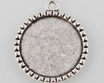 25mm Cabochons Pendant Antique Silver Tray Setting Bezel Trays, 1 Inch Trays DIY Jewelry Findings.