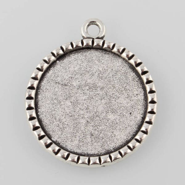 25mm Cabochon pendant Setting Bezel Trays, 1 Inch Antique Silver Trays DIY Jewelry Findings 40pcs.