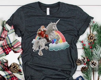 Santa Riding Unicorn - Christmas Unicorn - Christmas Shirts - Unicorn Shirt - Santa Shirt - Rainbow Unicorn - Unicorn Favors - Rainbow Shirt
