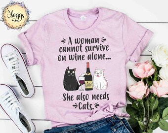 Camiseta de gato y vino - Regalo de amante del gato Mujeres - Regalo de amante del vino para mujeres - Regalos de vino - Regalo de amante del gato - Camisa de mamá de gato - Camisa de gato y vino