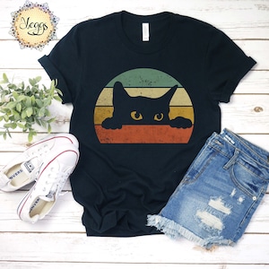 Vintage Cute Cat Shirt, Black Cat Shirt, Cat Lover Gift, Cat Mom Shirt, Cat Dad T Shirt, 70s Style Clothing, Black Cat SVG, Retro 70s Shirt