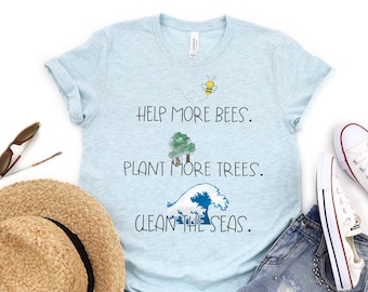 Help More Bees, Earth Day, The Great Wave, Plant More Trees, Clean the Seas, Save the Bees, Tree Art, Hippie, Wave Art, Nature T Shirt