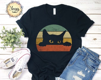 Vintage Cute Cat Shirt, Black Cat Shirt, Cat Lover Gift, Cat Mom Shirt, Cat Dad T Shirt, 70s Style Clothing, Black Cat SVG, Retro 70s Shirt