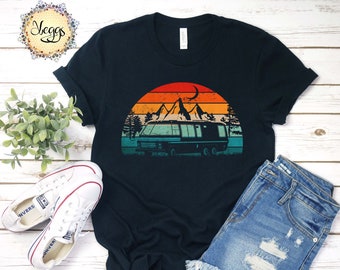 Camping Shirt, RV Retro Sunset Shirt, RV Gifts, Mountain Shirt - Forest, Camping Gifts, Rainbow 70s Shirt, RV Camper Gifts, Road Trip Shirt