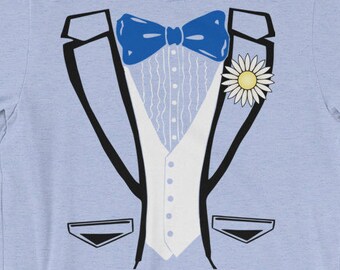 Tuxedo Shirt - Dusty Blue Wedding - Tuxedo Party - Halloween Costume - 70s Tuxedo - Tuxedo - 1970s - Halloween Shirt - Wedding Party Shirts