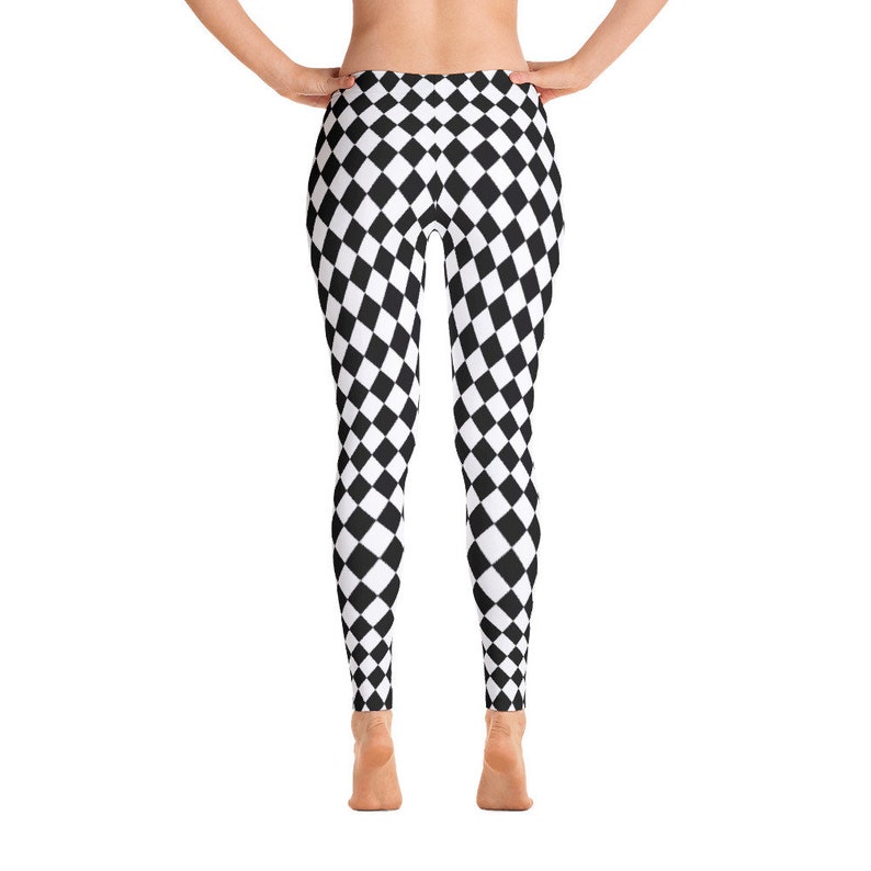Black and White Checkered Leggings Black & White Rhombus Etsy
