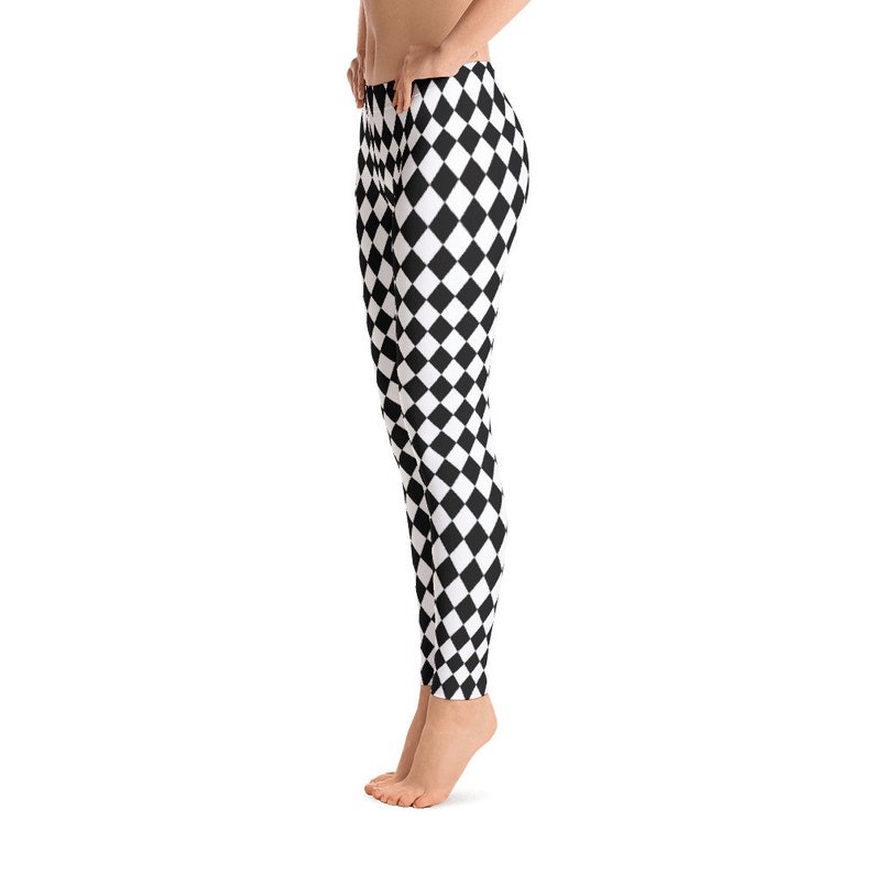 Black and White Checkered Leggings Black & White Rhombus Etsy
