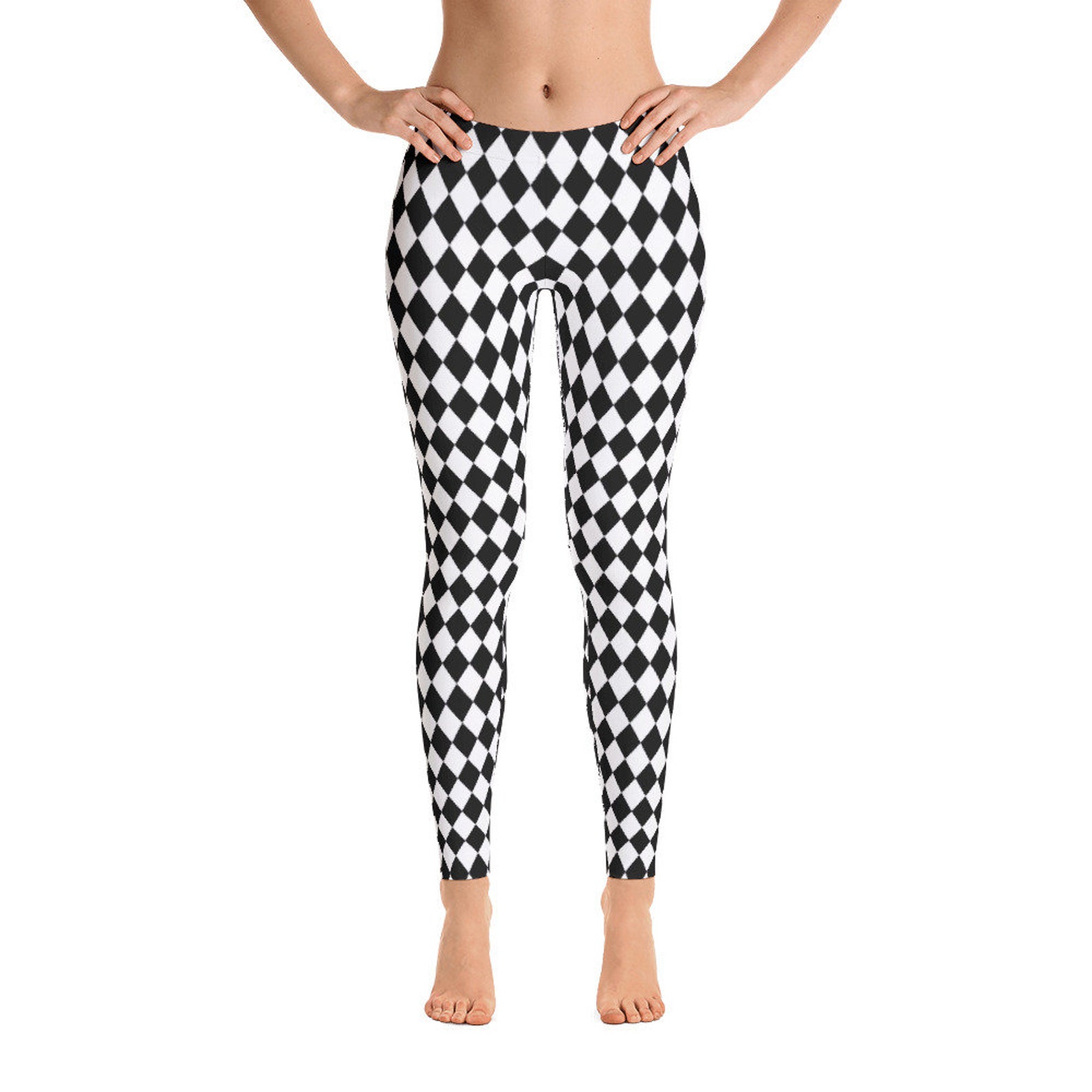 Black and White Checkered Leggings Black & White Rhombus Etsy