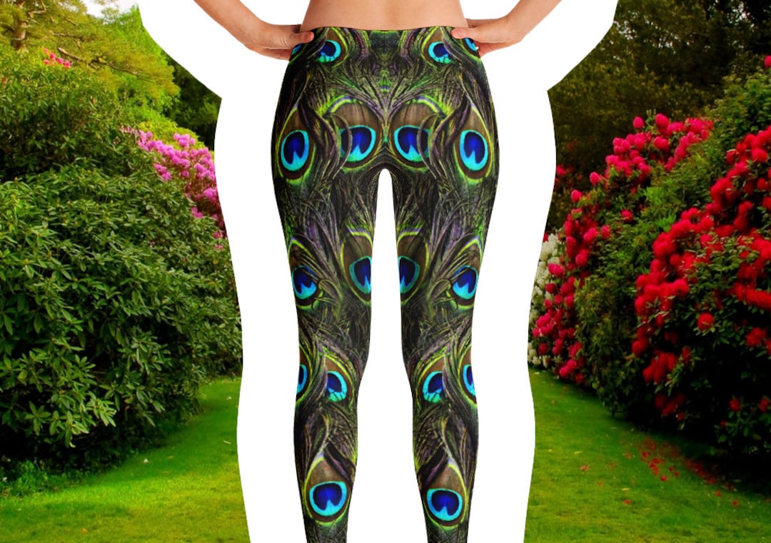 Handsewn Peacock Leggings Peacock Feathers Leggings Feather Leggings