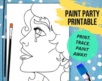 Woman with Tears Paint Party Stencil | DIY Printable (PDF)