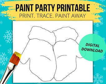 Christmas Mittens DIY Paint Party Printable| Pre-drawn Outline Canvas | Digital Paint and Sip Stencil | Pre-sketched