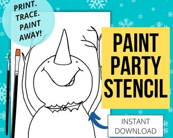 Snowman Christmas DIY Paint Party Printable| Pre-drawn Outline Canvas | Digital Paint and Sip Stencil |Adult Painting | Pre-sketched