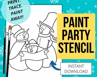 Caroling Snowmen Paint Party Stencil | Pre-Drawn Canvas (PDF)