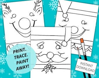 Christmas Paint Party Stencils, Santa, Elf, Rudolph (Digital Download)