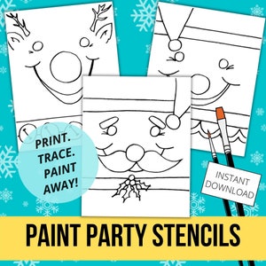 Christmas Santa, Elf & Rudolph DIY Paint Party Printable| Pre-drawn Outline Canvas | Digital Paint and Sip Stencil | Pre-sketched