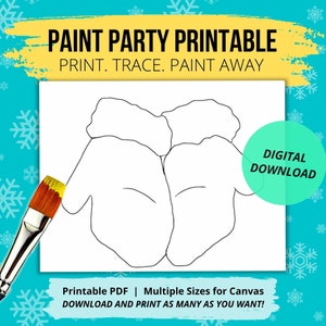 Christmas Mittens DIY Paint Party Printable| Pre-drawn Outline Canvas | Digital Paint and Sip Stencil | Pre-sketched