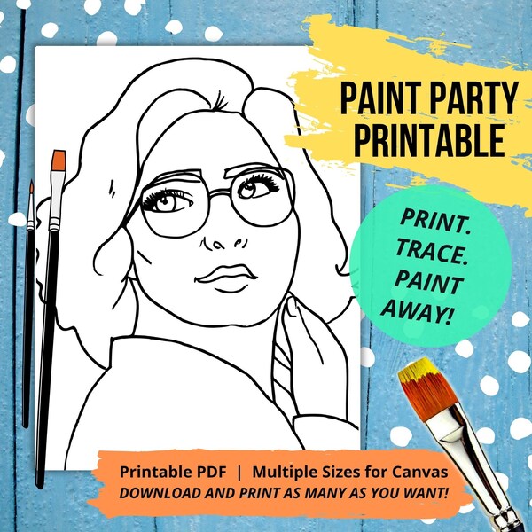 DIY Paint Party Printable| Pre-drawn Outline Canvas | Digital Paint and Sip Stencil |Adult Painting | Pre-sketched | Woman with Tears |Drama