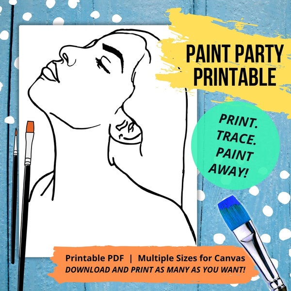 Girl Looking Up DIY Paint Party Printable| Pre-drawn Outline Canvas | Digital Paint and Sip Stencil |Adult Painting | Pre-sketched