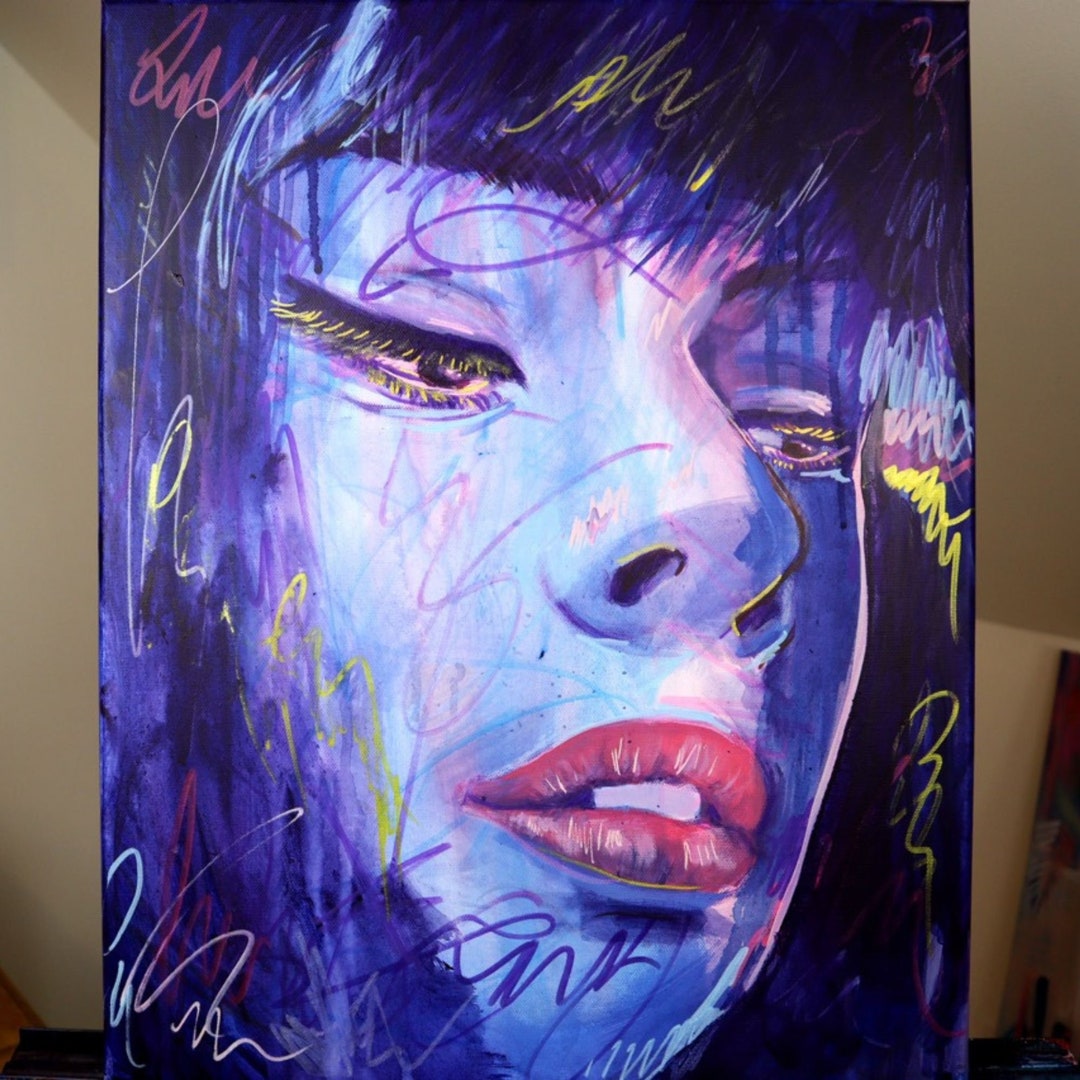 Blue Gold Accents Abstract Realism Woman Street Art Original - Etsy