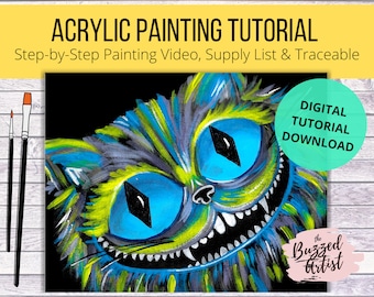 Cheshire Cat Acrylic Painting Tutorial, Art Video Lessons (Digital Download)