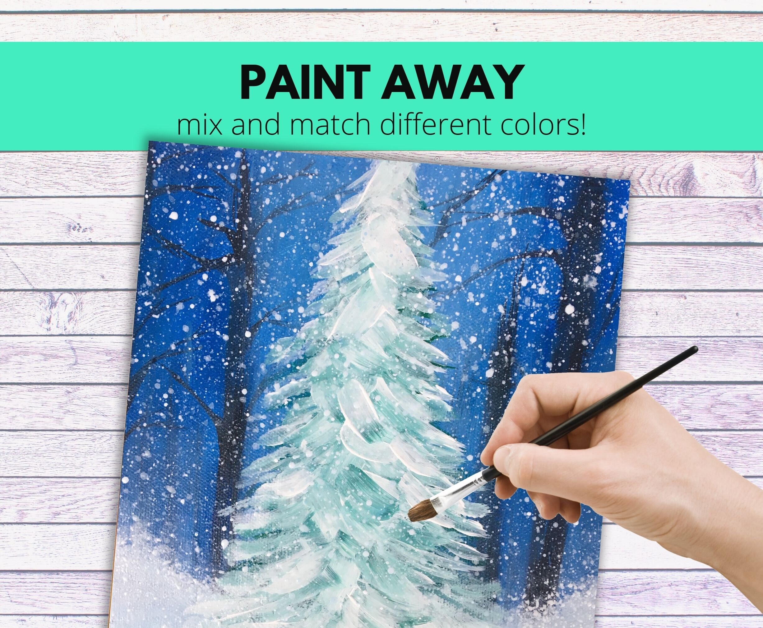 Snowy Christmas Tree Canvas Painting Tutorial, Instant Download, Learn ...