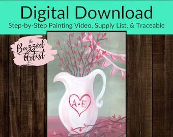 Valentine Hearts Vase Acrylic Painting Tutorial (Digital Download)