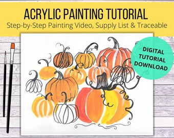 Pumpkin Patch Acrylic Painting Tutorial for Beginners (Digital Download)