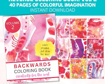 Printable Backwards Coloring Book Vol 2, Adult Coloring Book, Creativity Brainstorm, Coloring Pages for Adults