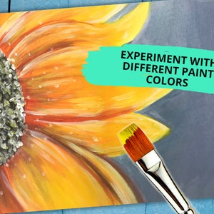 sunflower acrylic painting tutorial for beginners printable, step by step online tutorial, art video lessons, instant download, paint party printable