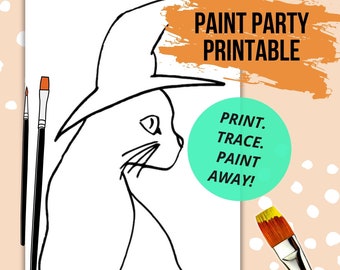 Halloween Black Cat Paint Party Printable | DIY Canvas Stencil (PDF)