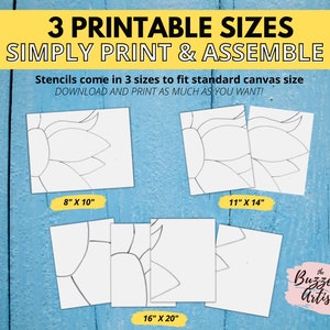 sunflower acrylic painting tutorial for beginners printable, step by step online tutorial, art video lessons, instant download, paint party printable - 3 stencils included for standard canvas sizes