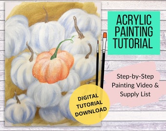 Rustic Pumpkin Patch Acrylic Painting Tutorial for Beginners (Digital Download)