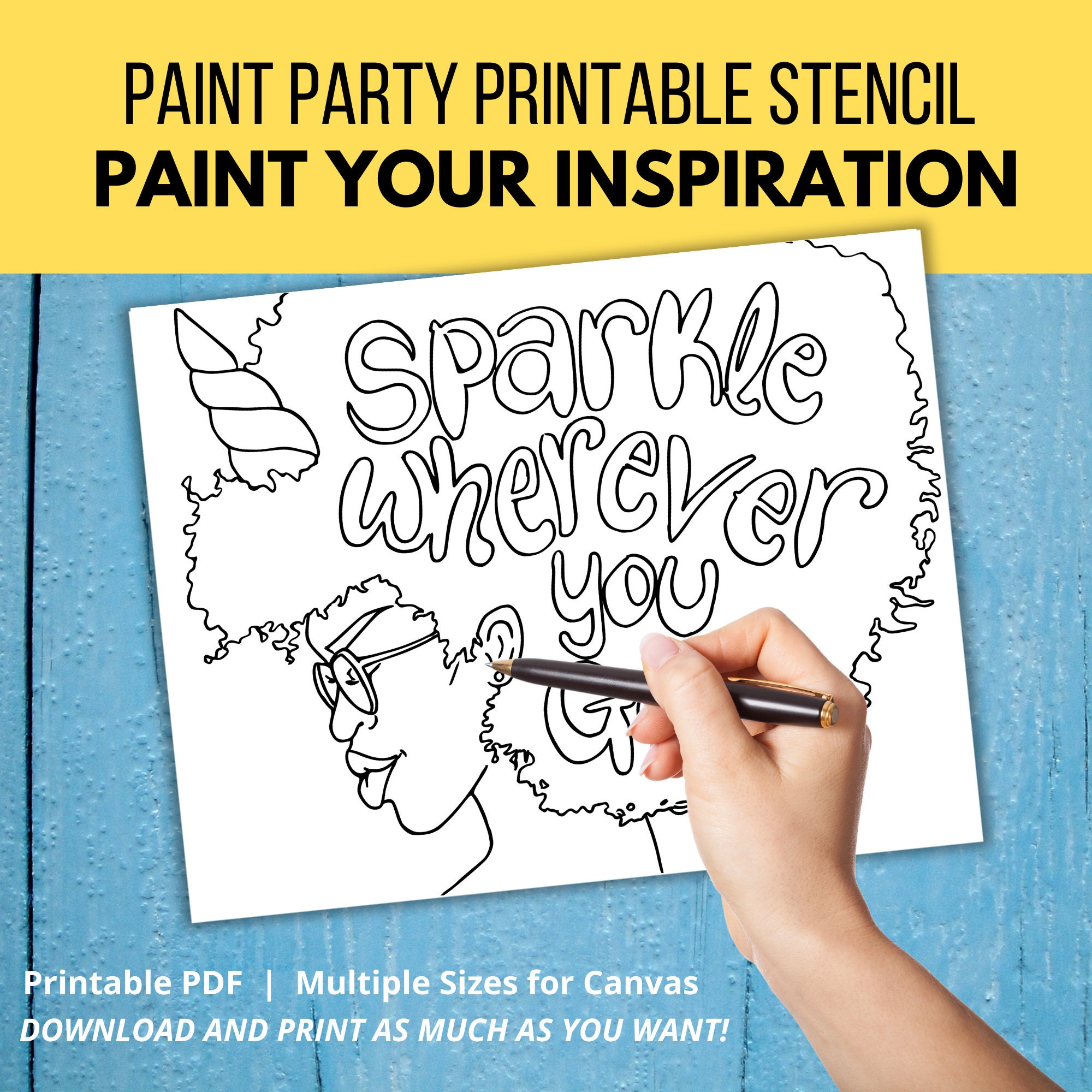 DIY Paint Party Printable| Pre-drawn Outline Canvas | Digital Paint and Sip Stencil |adult ...