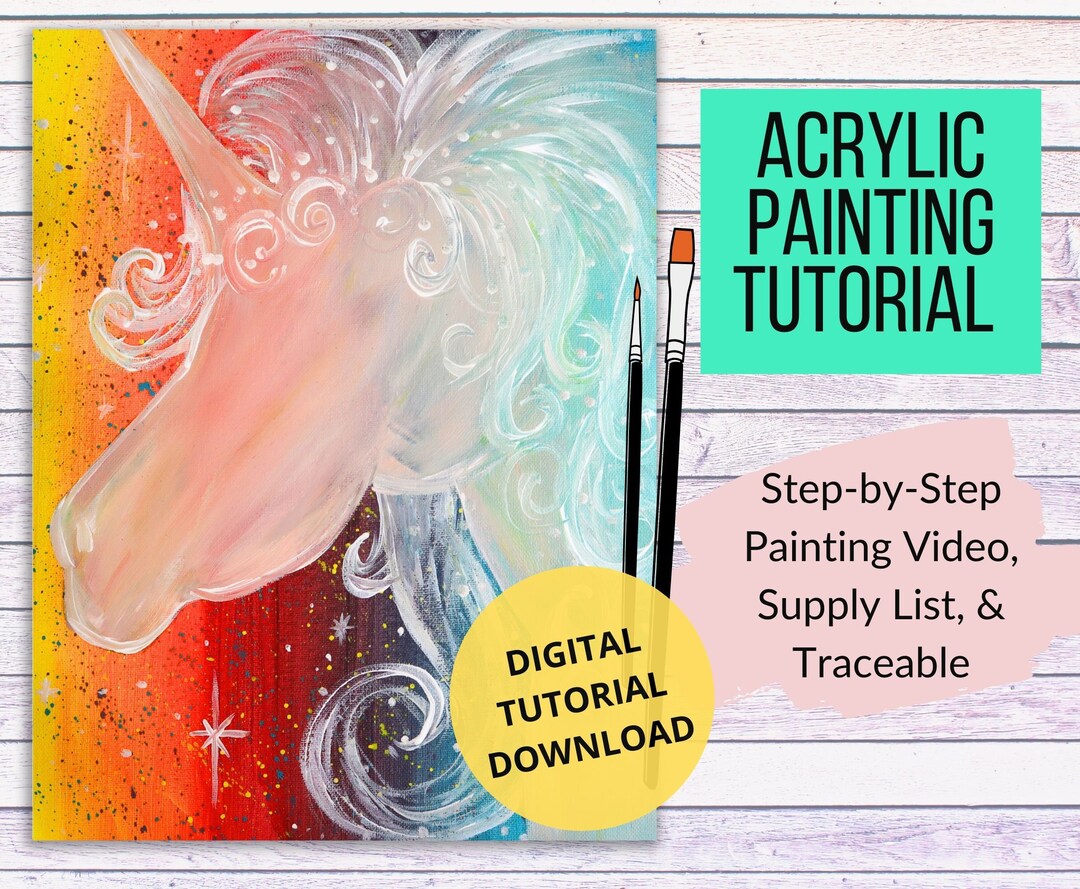 Rainbow Unicorn Canvas Painting Tutorial Instant Download Etsy