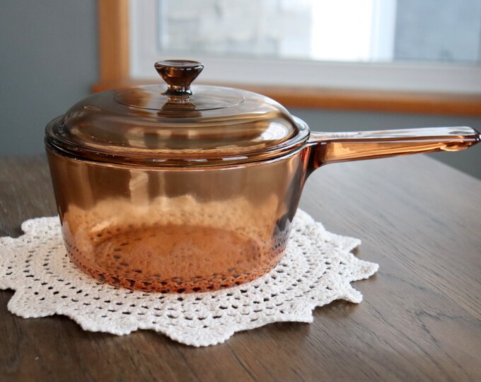 Vintage Vision Corning Glass Cooking Pot With Lid 1.5L Amber Glass