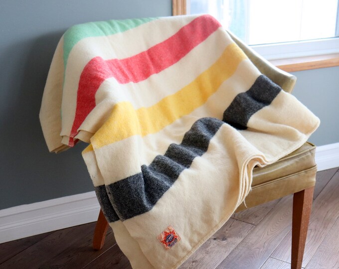 Vintage Ayers Pure Wool Blanket Multi Color Striped Blanket HBC Style