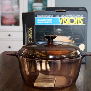 Faitout vintage Pyrex Corning Vision 5 L, verre ambré