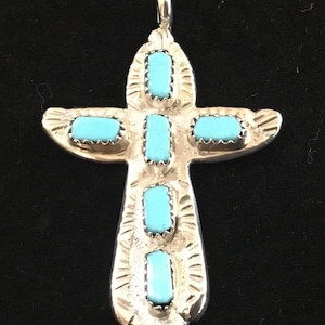 Cecilia Iule Zuni Sterling Silver & Turquoise Cross Pendant
