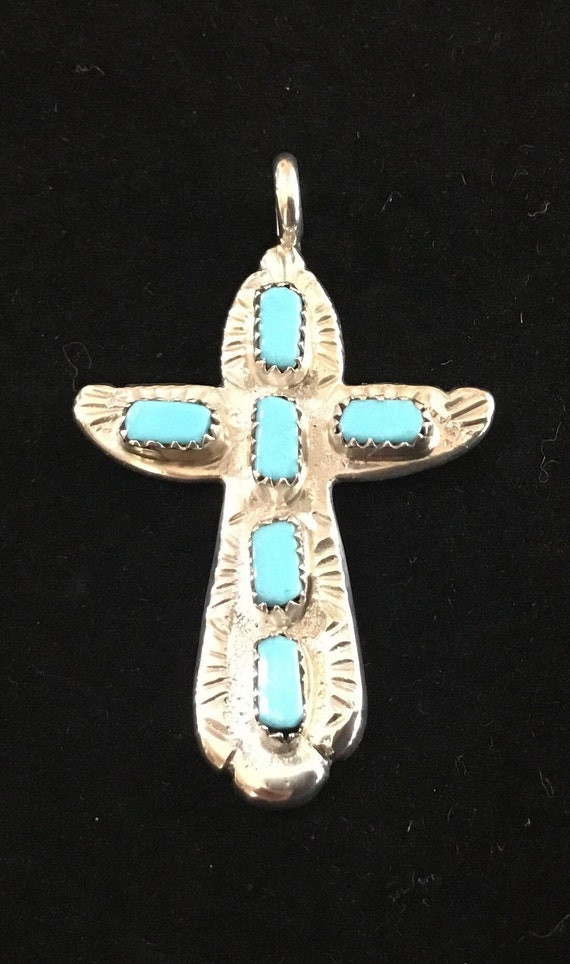 Cecilia Iule Zuni Sterling Silver & Turquoise Cros