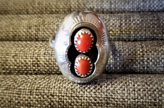 Navajo Sterling Silver & Coral Ring by Mary Chavez - image 2