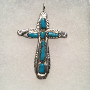 Horace Iule Zuni Sterling Silver & Turquoise Cross Pendant