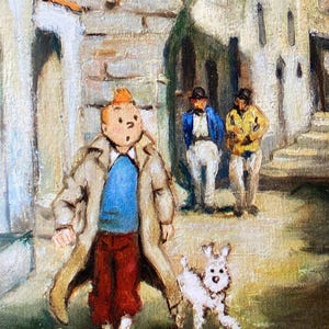 Preciosa lámina artística A3 de alta calidad de Tintín. Firmada por el artista original. Envío asegurado a todo el mundo.