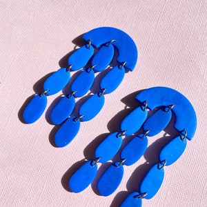 MIRA | Cobalt Blue | Handmade Polymer Clay Earring | Bright Colorful Chandelier Statement Earring