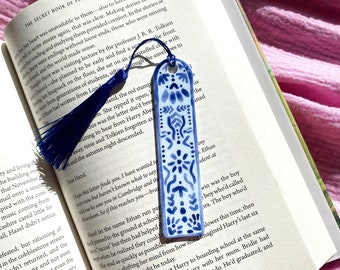 Hand Painted Polymer Clay Bookmark | Blue | Perfect Gift for Book Lovers