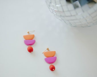 ASTER | Magenta and Orange Statement Earring | Valentines Day Clay Earrings