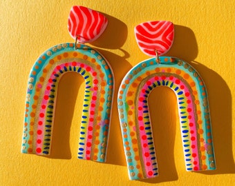 FRANCESCA | Colorful Hand Painted Rainbow Arch | Handmade To Order Polymer Clay Earring