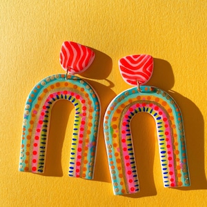 FRANCESCA | Colorful Hand Painted Rainbow Arch | Handmade To Order Polymer Clay Earring