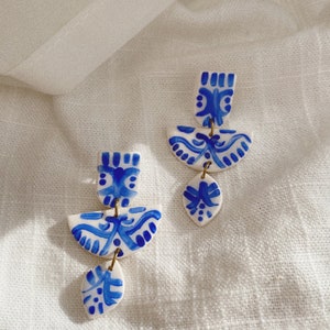 SANTORINI Mini | Mediterranean Style | Mamma Mia | Greece Inspired | Colorful Blue and White Handmade Polymer Clay Earring