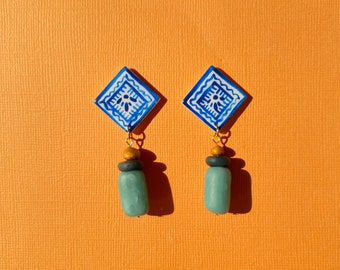 PAROS | Mediterranean | Mamma Mia Vibe | Greece Inspired | Vacation Wear | Blue and White | Colorful Handmade Polymer Clay Earring